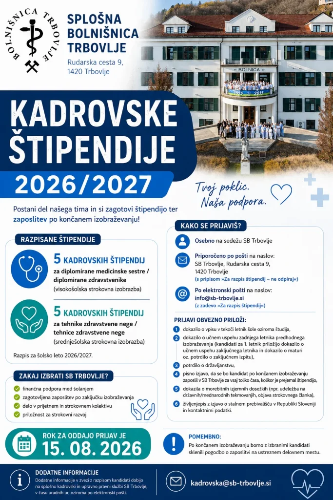 razpis za kadrovske štipendije Splošne bolnišnice Trbovlje za šolsko leto 2026/2027