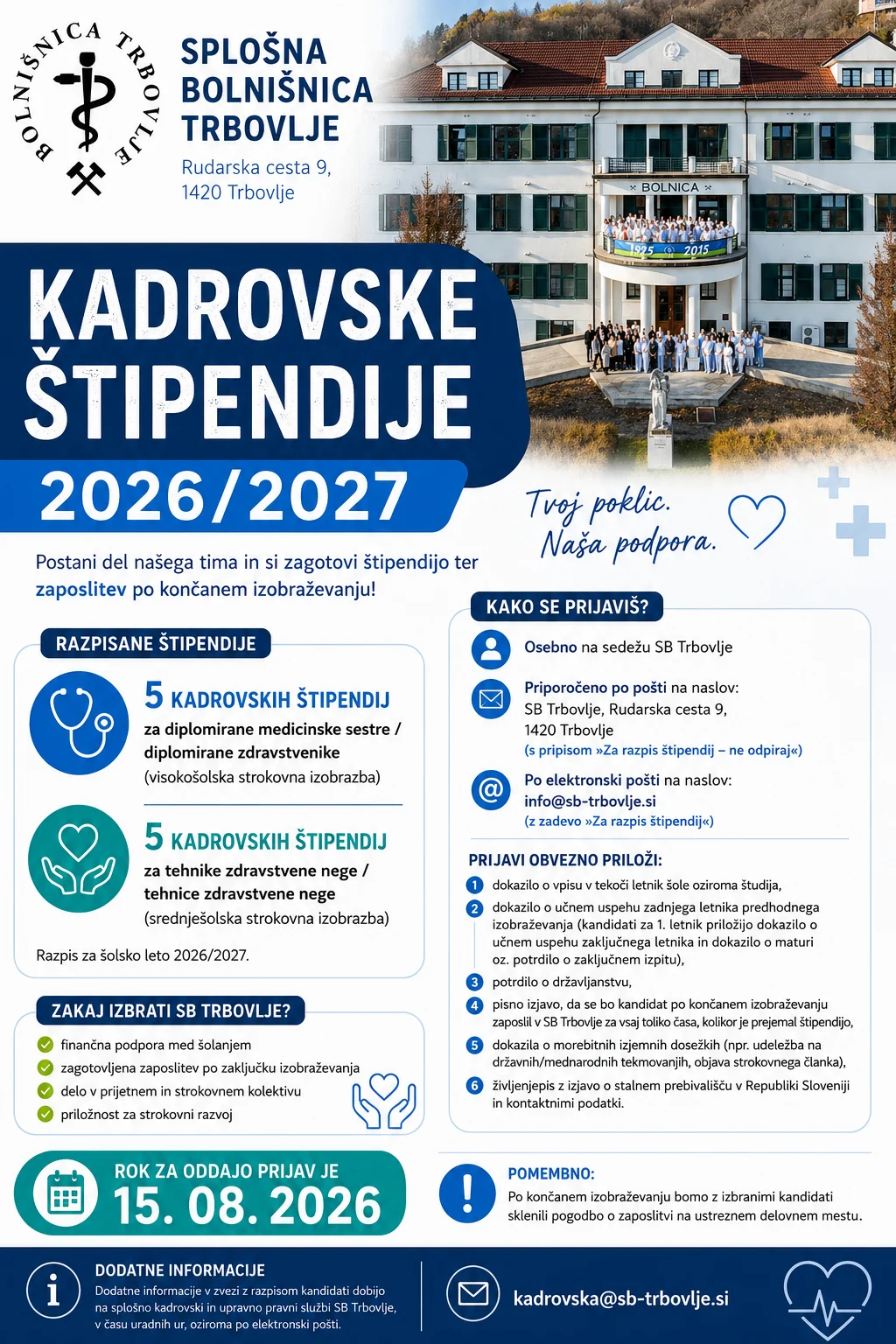 razpis za kadrovske štipendije Splošne bolnišnice Trbovlje za šolsko leto 2026/2027